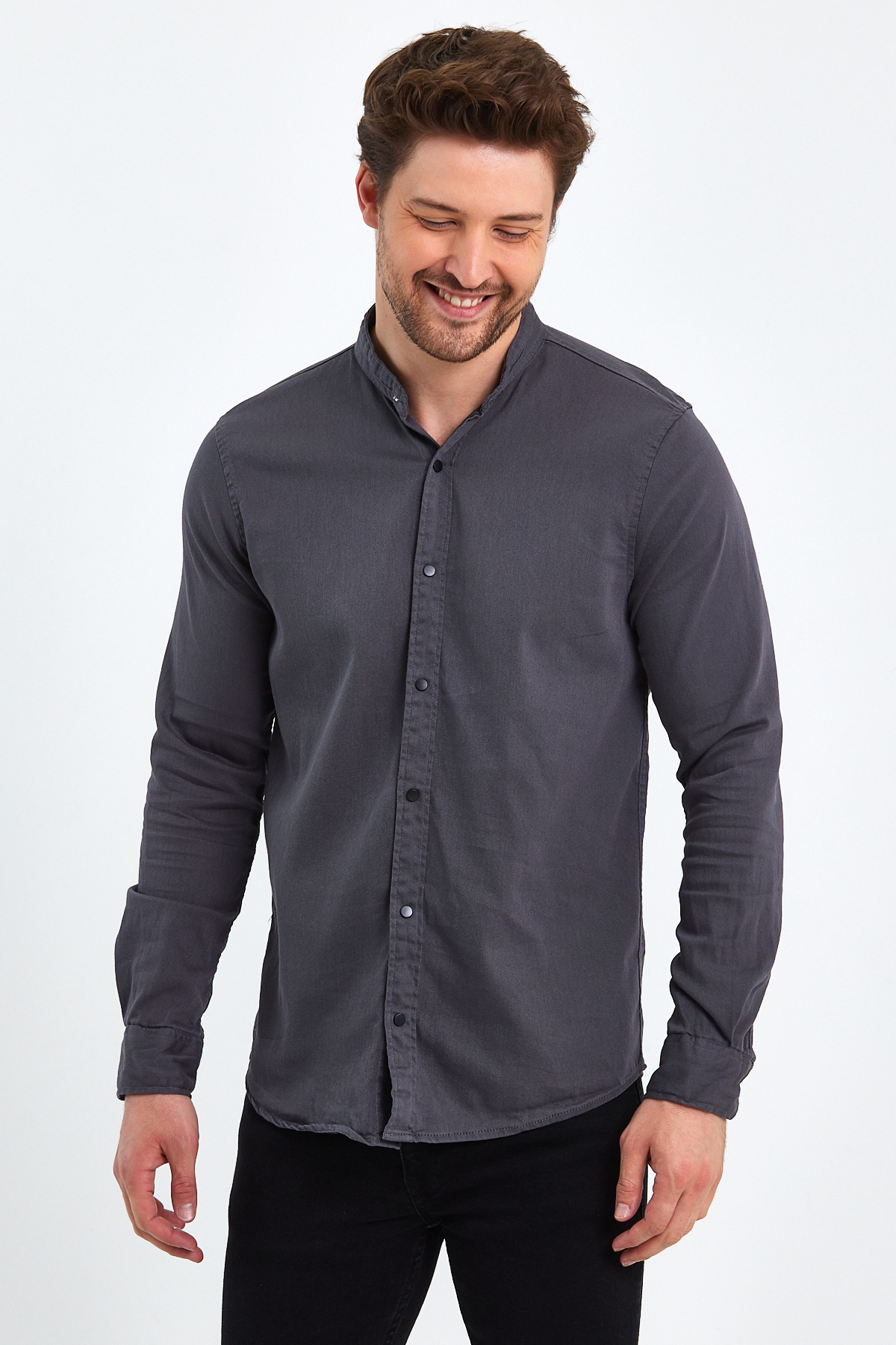 Сорочка джинсова стійка Trend Collection 18307-2 Темно-сірий (KOYU GRI) - Фото 1