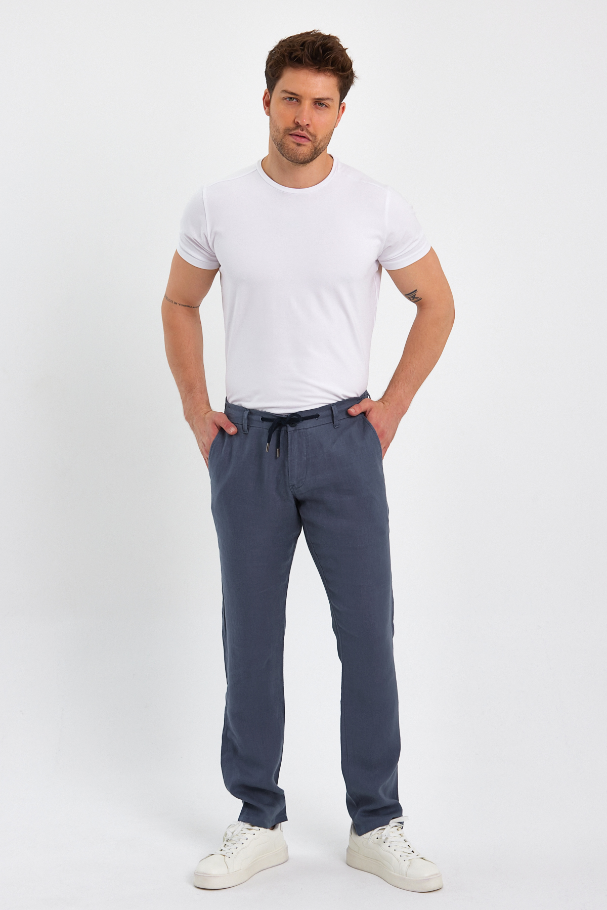 Брюки лен Trend Collection 3755 серо-синий (LUX PTR) - Фото 