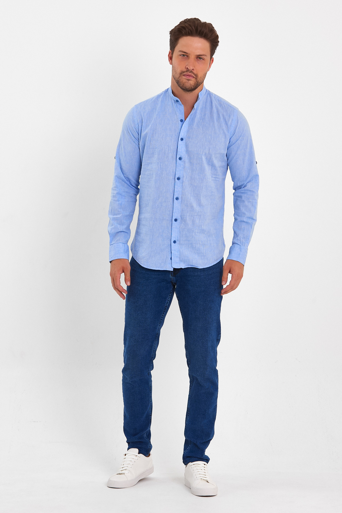 Рубашка лен Trend Collection 05-152 голубой - Фото 