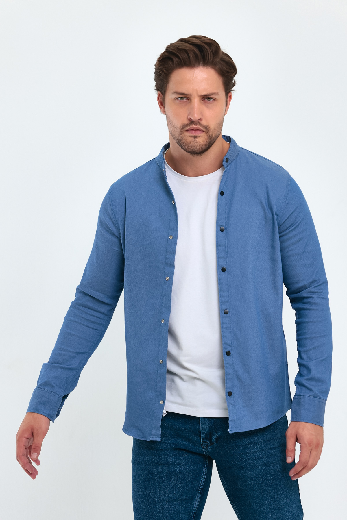 Сорочка джинсова стійка Trend Collection 18307-3 Індіго (INDIGO) - Фото 4