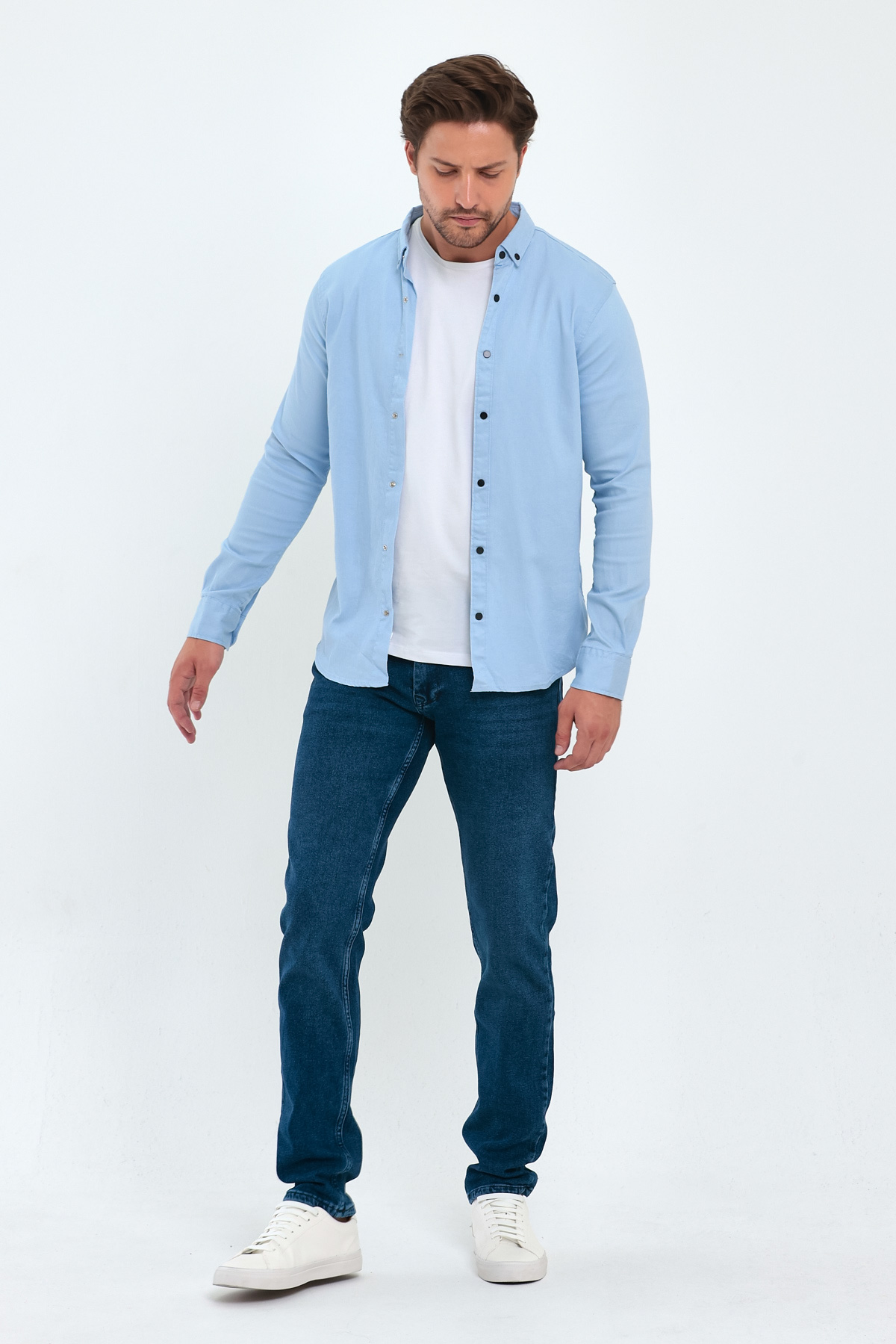Рубашка джинсовая однотонная Trend Collection 18306-3 голубой (MAVI) - Фото 1