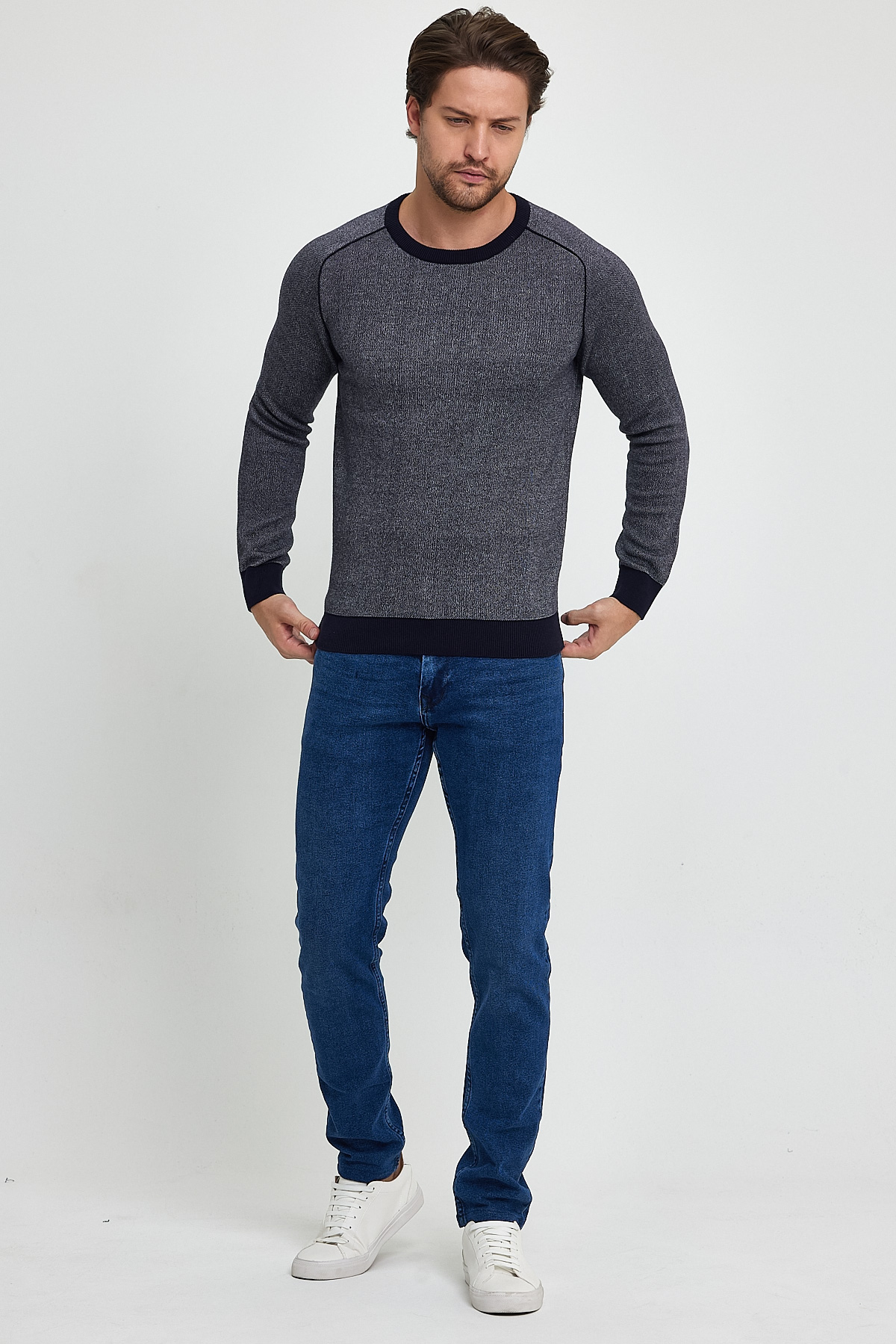 Свитер casual Trend Collection 211498-1 синий+серый (LACIVERT-KEMIK) - Фото 