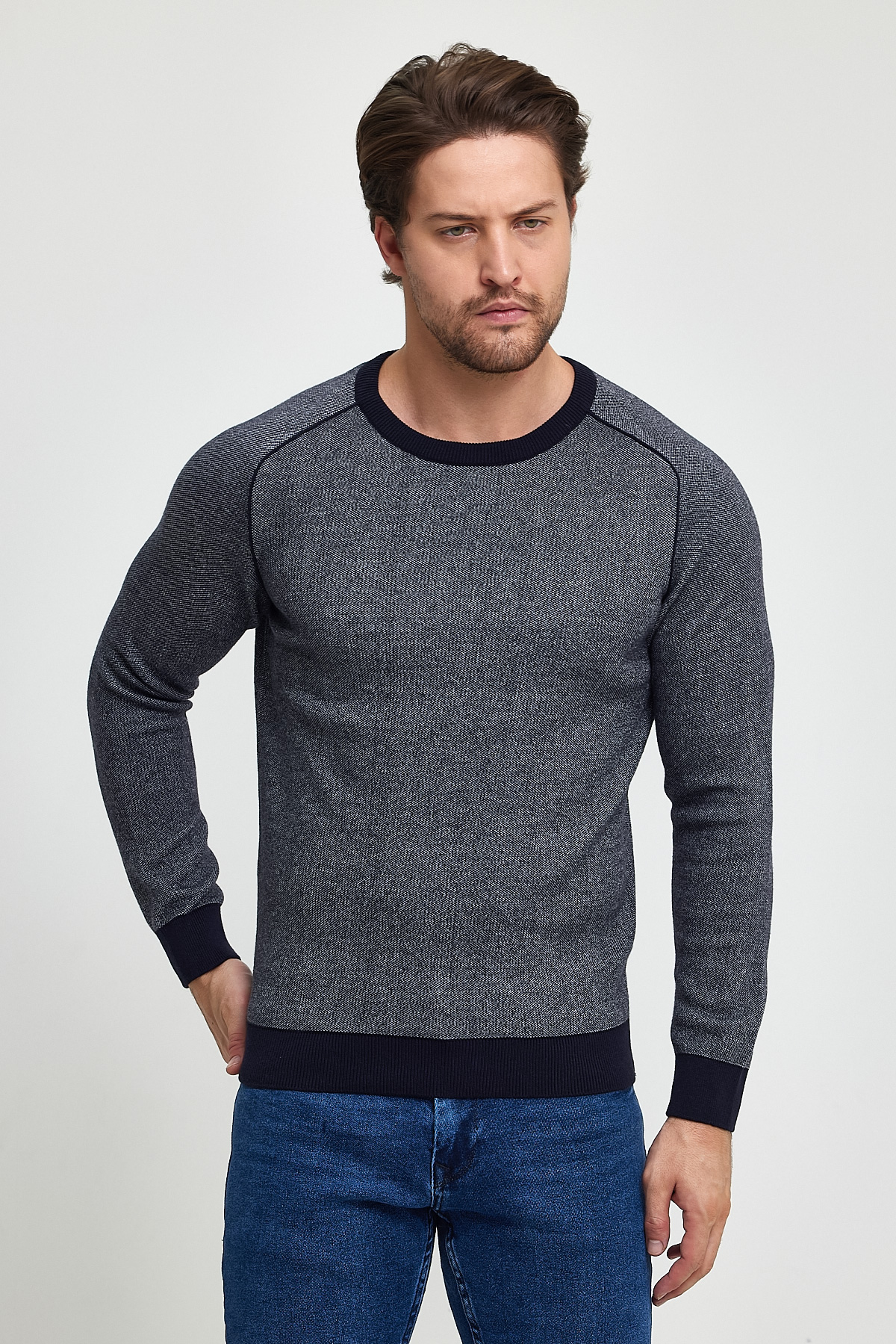 Свитер casual Trend Collection 211498-1 синий+серый (LACIVERT-KEMIK) - Фото 5