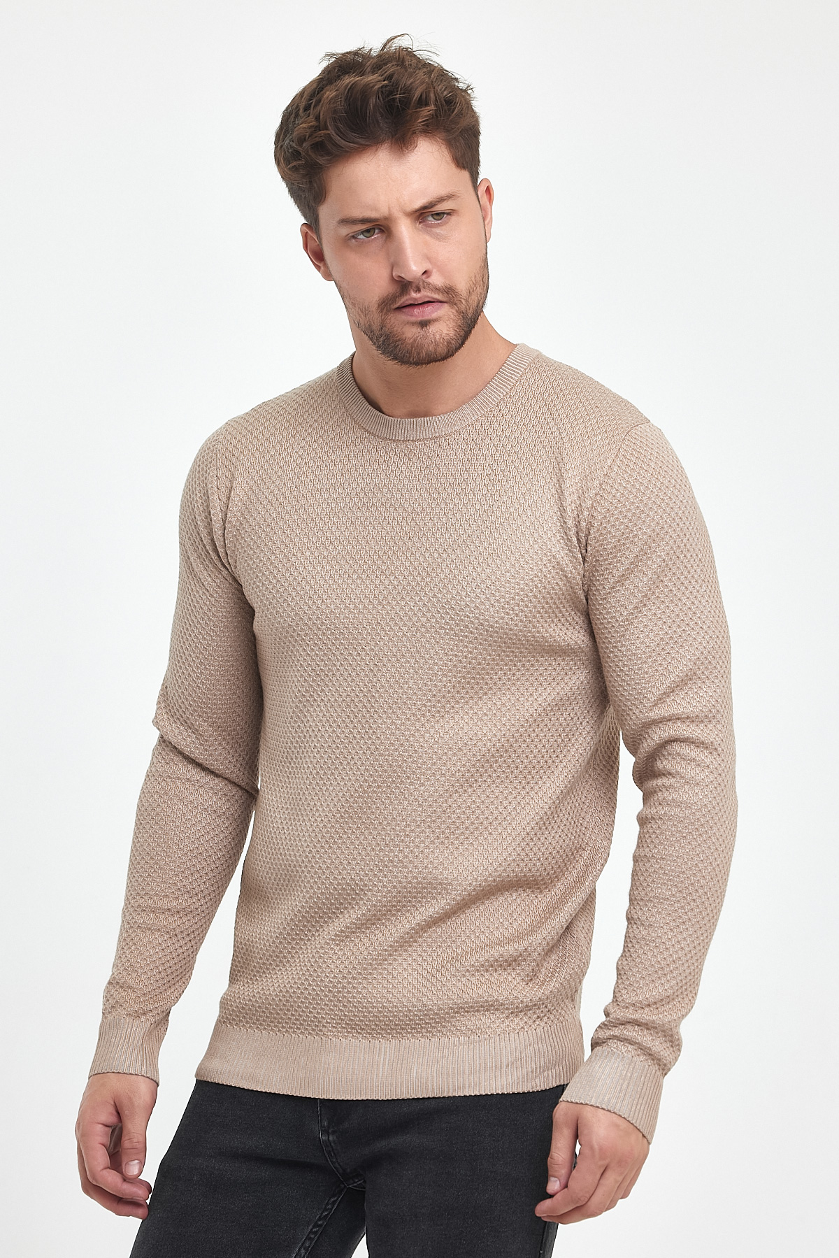 Свитер casual Trend Collection 7374 бежевый - Фото 