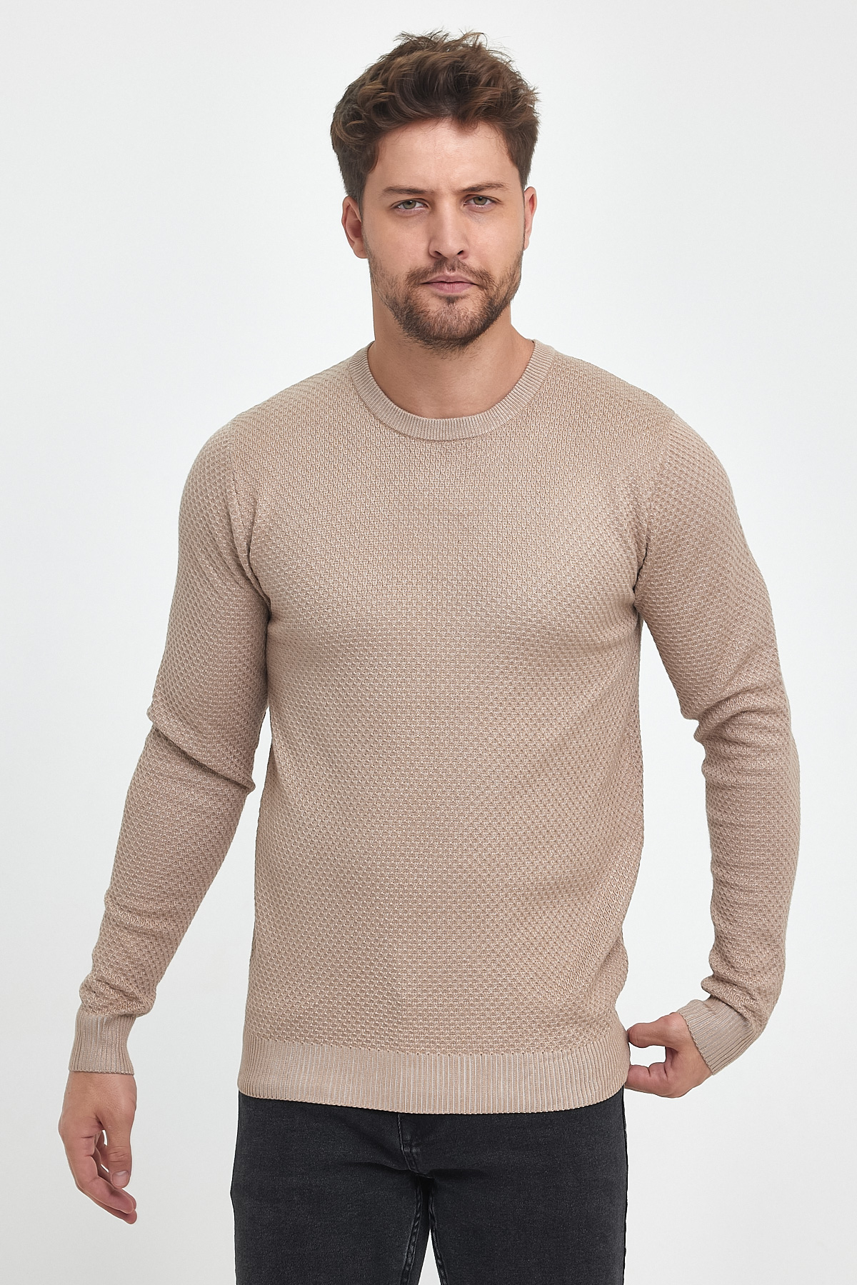 Свитер casual Trend Collection 7374 бежевый - Фото 6