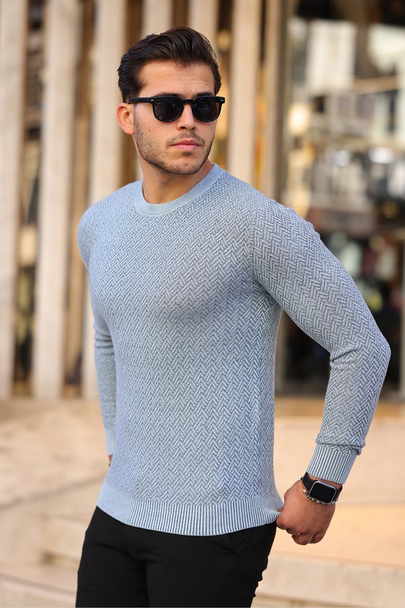 Свитер casual Trend Collection 7394 голубой - Фото 7