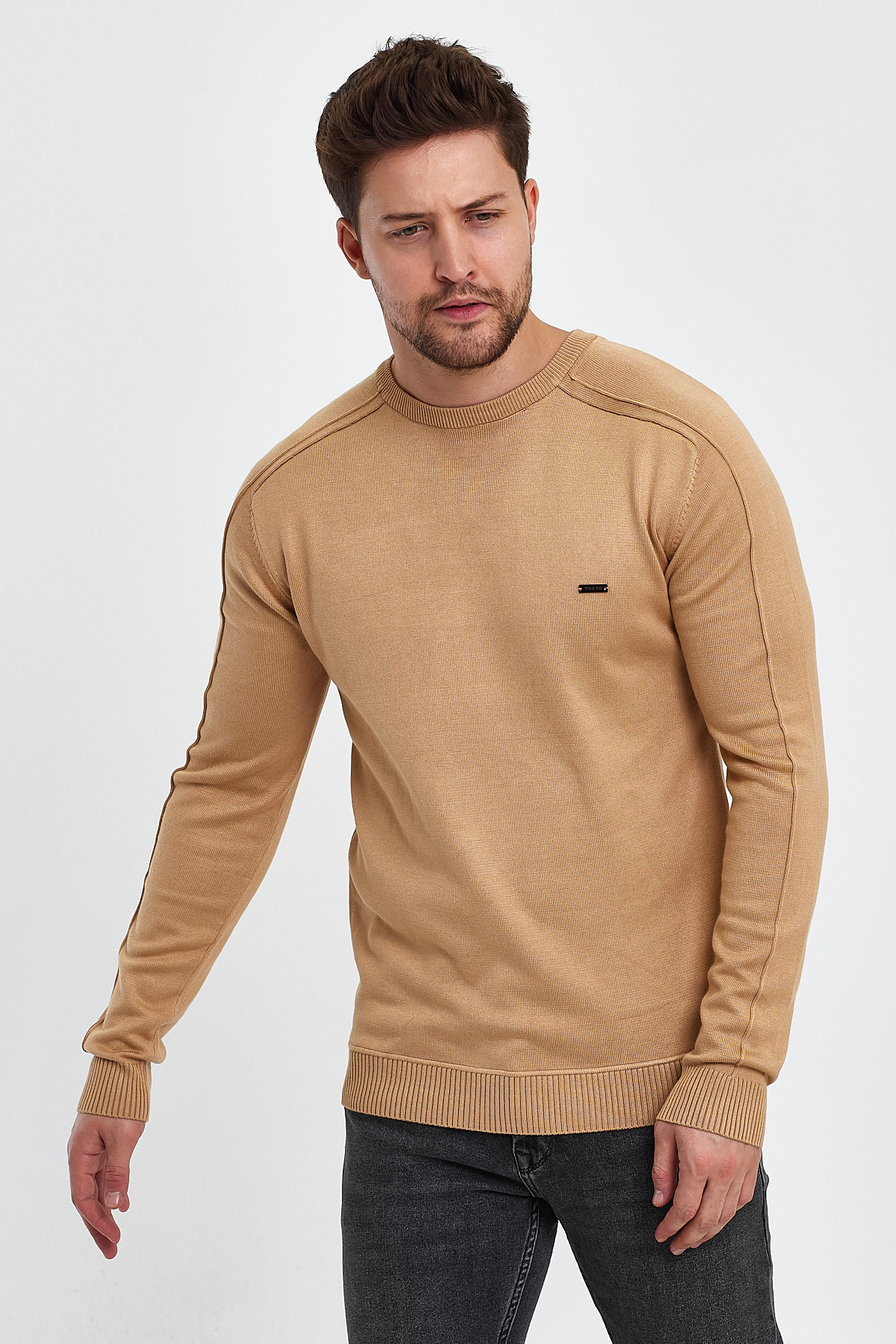 Свитер однотонный Trend Collection 3125 бежевый (BEIGE) - Фото 5