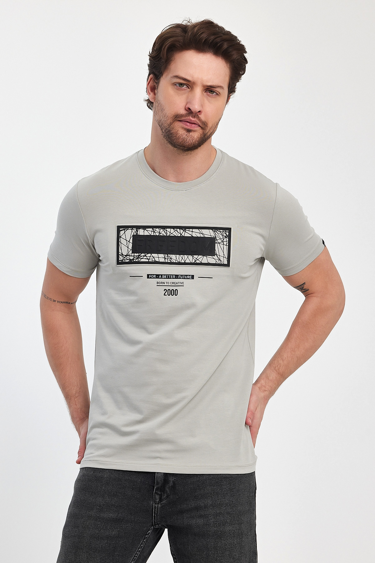 Футболка з принтом Trend Collection 39123 Світло-сірий (BOYAMA GRI) - Фото 3
