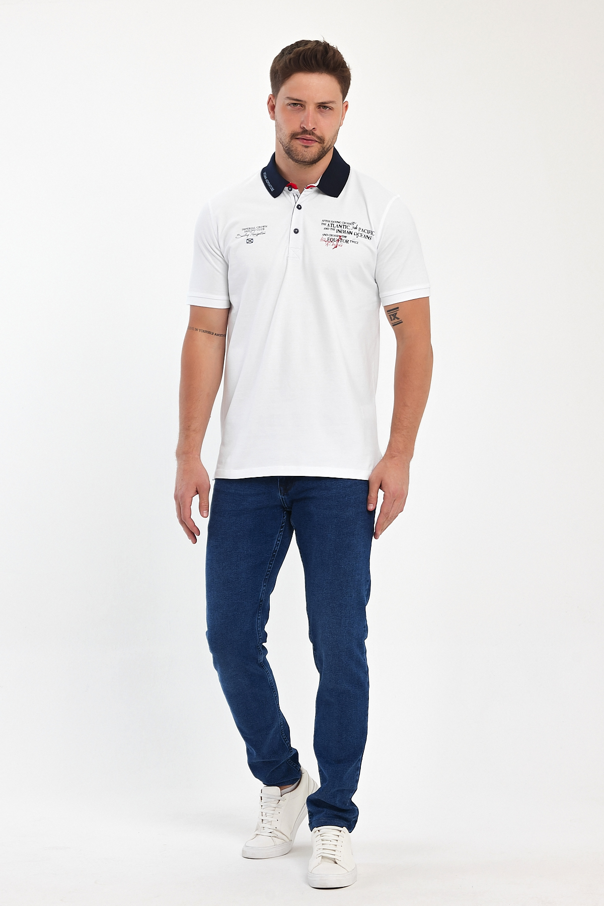 Футболка поло з принтом Trend Collection 39488 Білий+принт (BEYAZ) - Фото 
