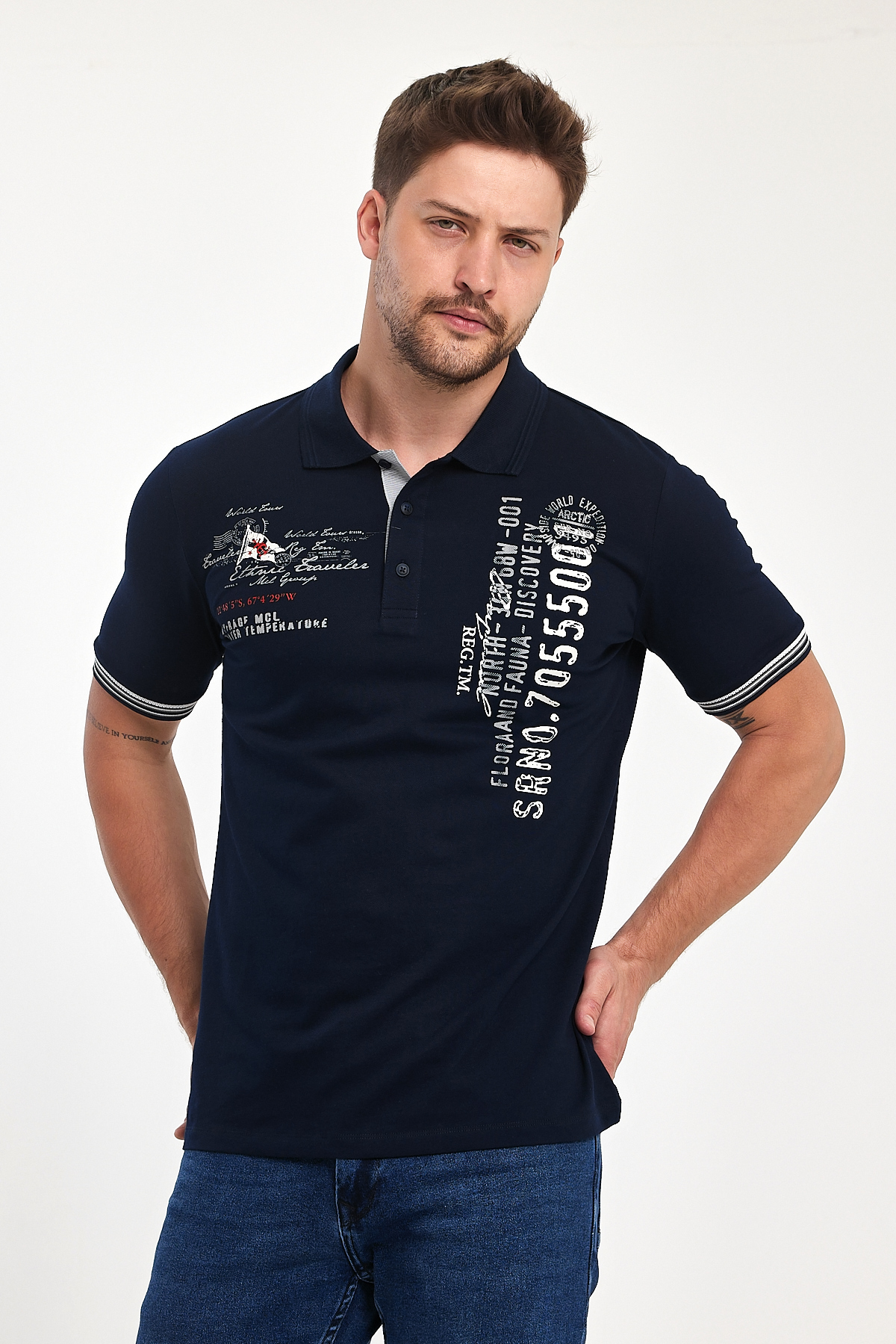 Футболка поло з принтом Trend Collection 39789 Темно-синій+принт (LACIVERT) - Фото 3
