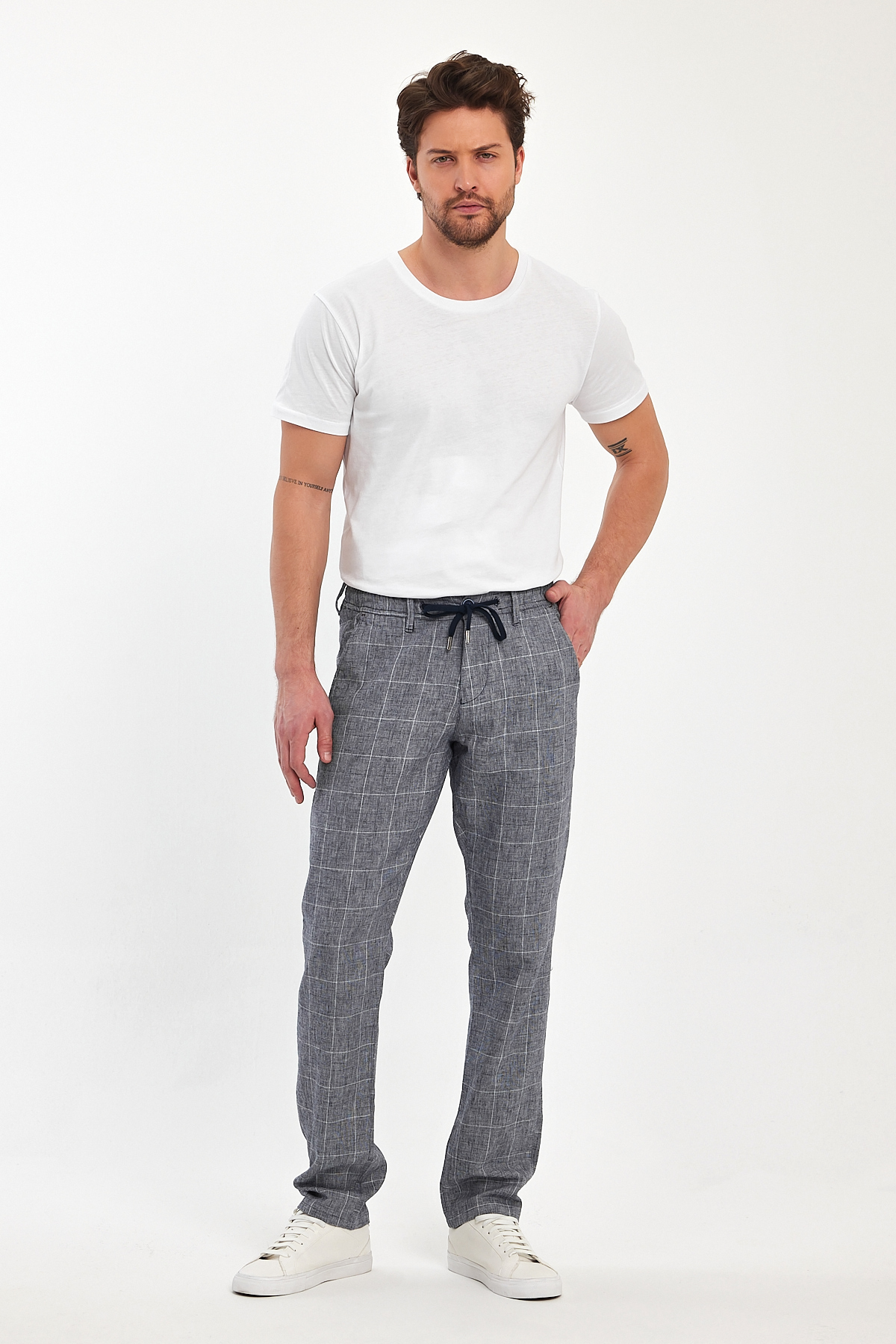 Штаны comfort fit Trend Collection 3422 серый + белый (ZALENO 01) - Фото 1