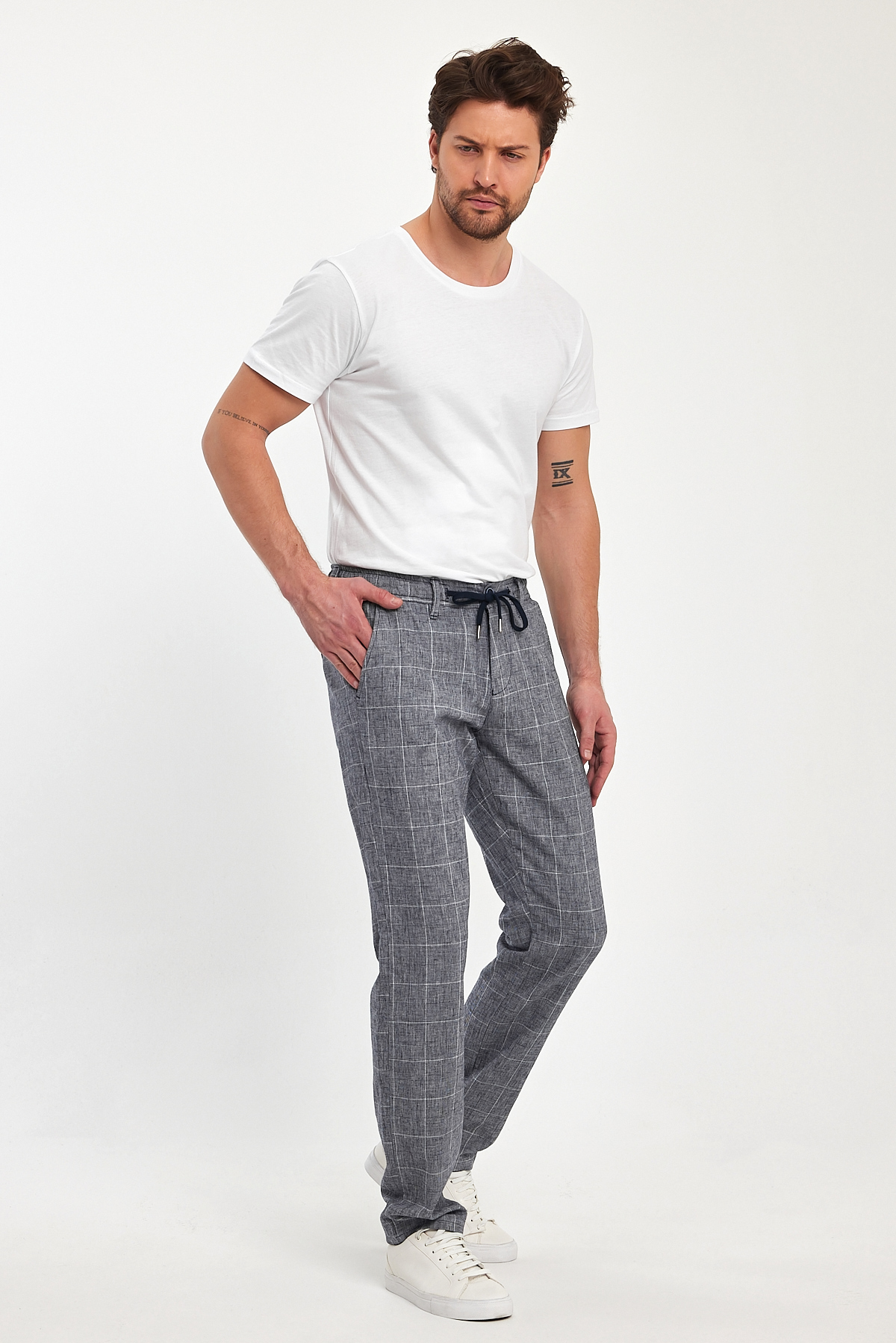 Штаны comfort fit Trend Collection 3422 серый + белый (ZALENO 01) - Фото 