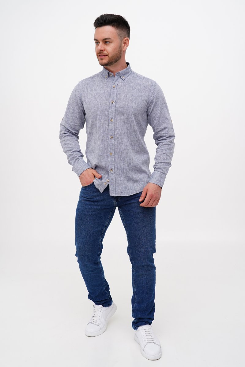 Сорочка льон Trend Collection U02-151 Синьо-сірий - Фото 1