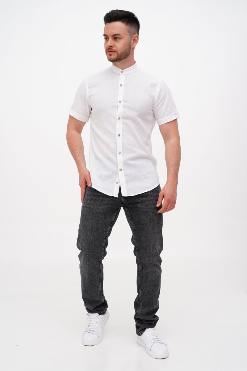 Сорочка к.р. льон  стійка Trend Collection K02-152 Білий - Фото 1