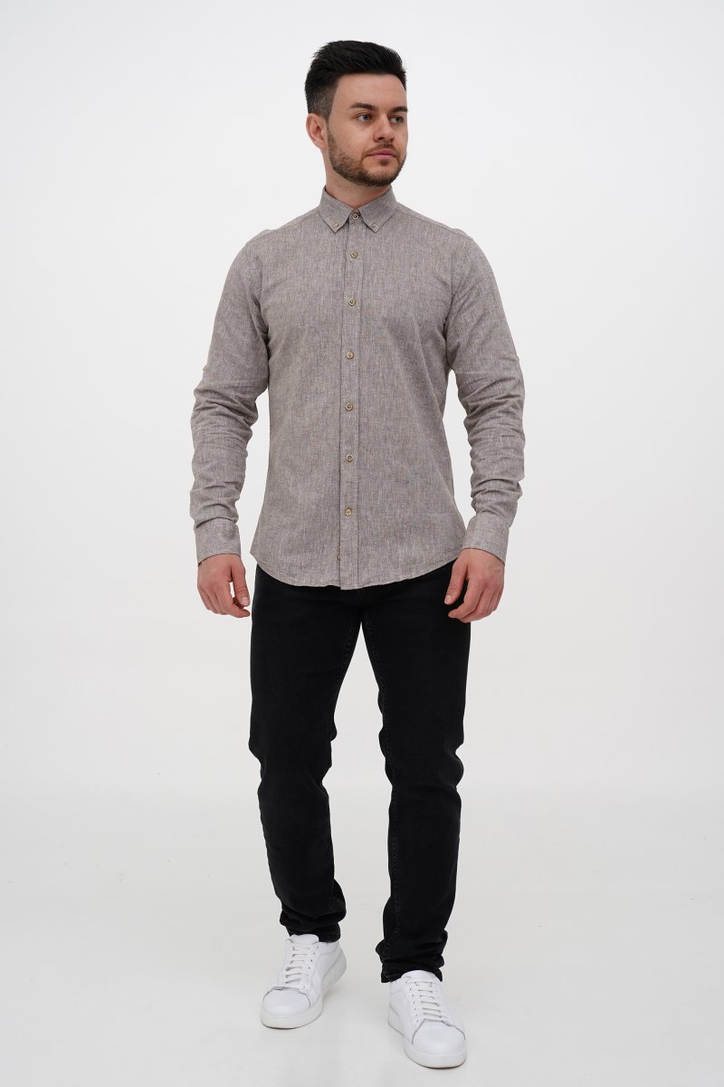Рубашка лен Trend Collection U02-151 светло-коричневый - Фото 1