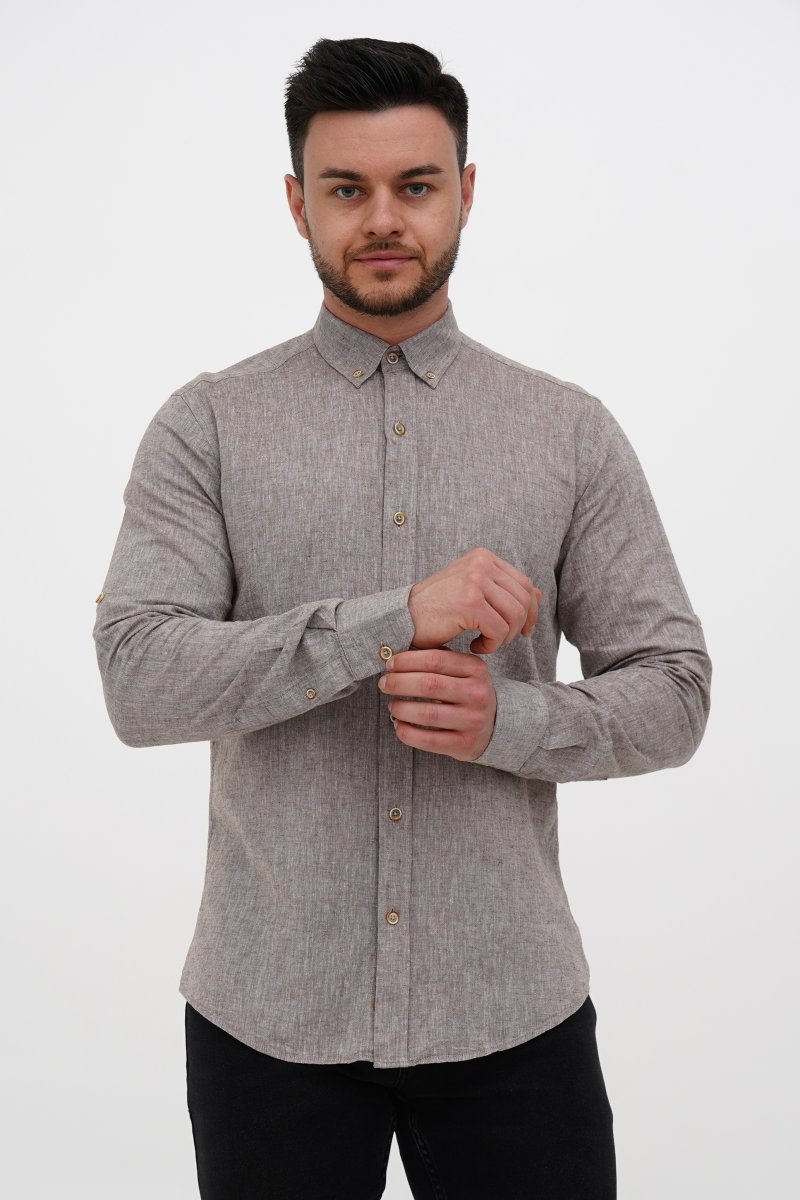 Рубашка лен Trend Collection U02-151 светло-коричневый - Фото 2