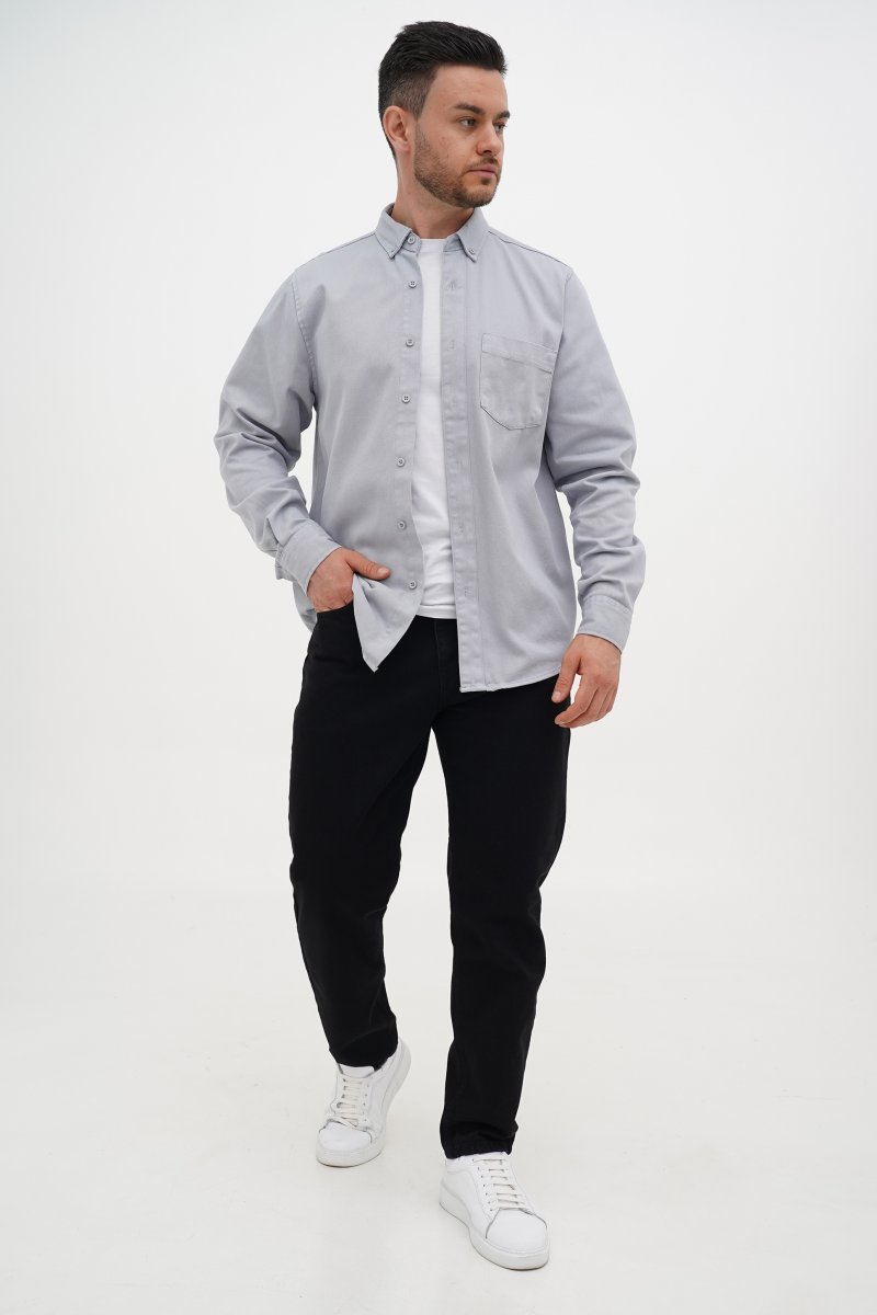 Рубашка джинсовая однотонная Trend Collection 18419 светло-серый (KOYU GRI) - Фото 7