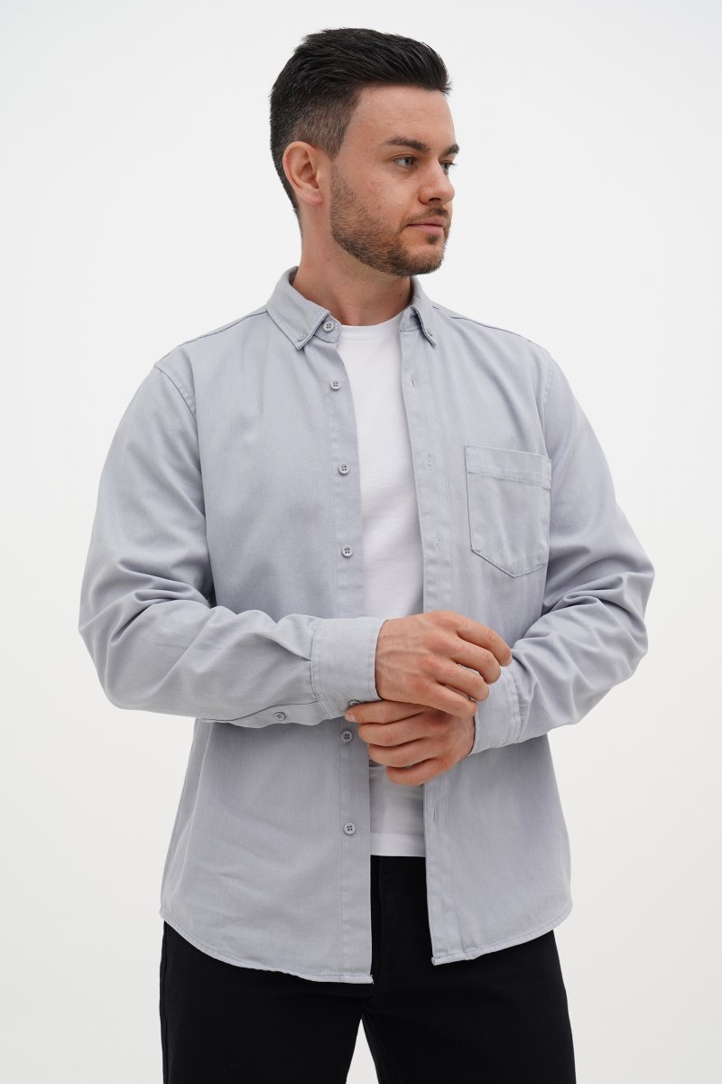 Рубашка джинсовая однотонная Trend Collection 18419 светло-серый (KOYU GRI) - Фото 9