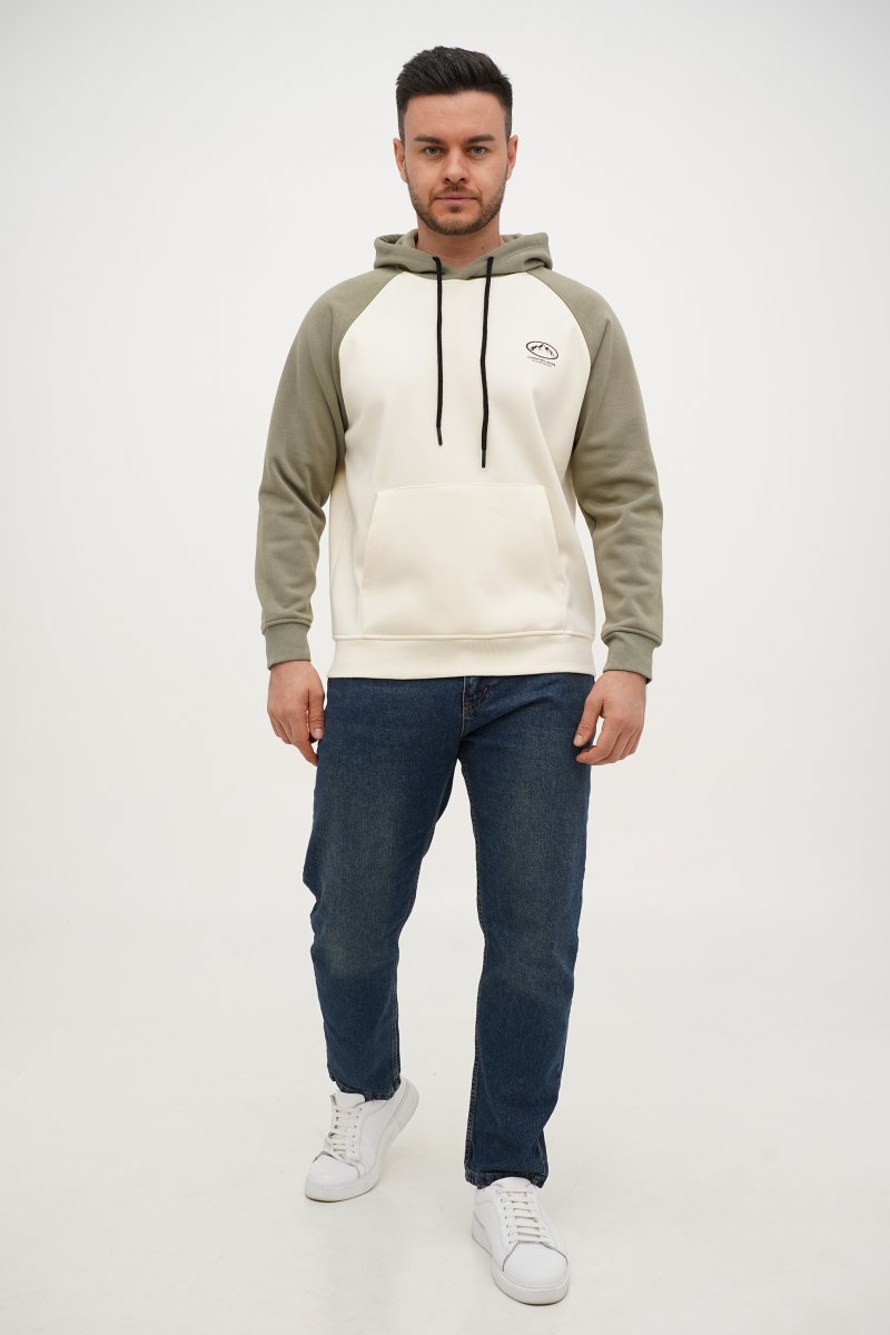 Худі з принтом фліс Trend Collection 61636 Білий+оливковий (WHITE/OLIVE) - Фото 1