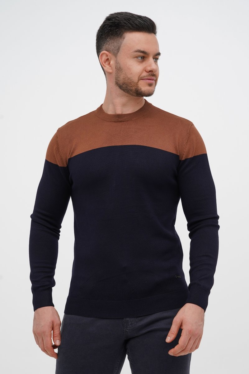 Свитер Trend Collection 007 синий+коричневый (col.963+155) - Фото 