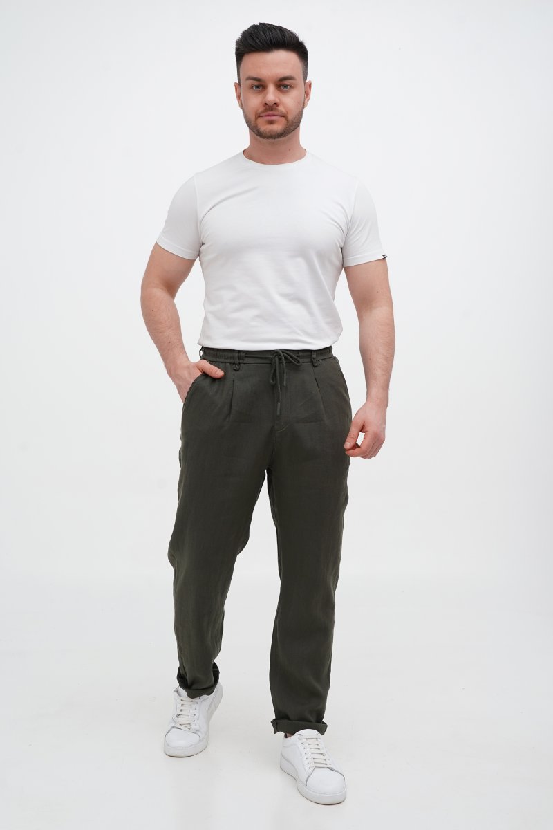 Брюки лен Trend Collection 1017 хаки (GREEN) - Фото 