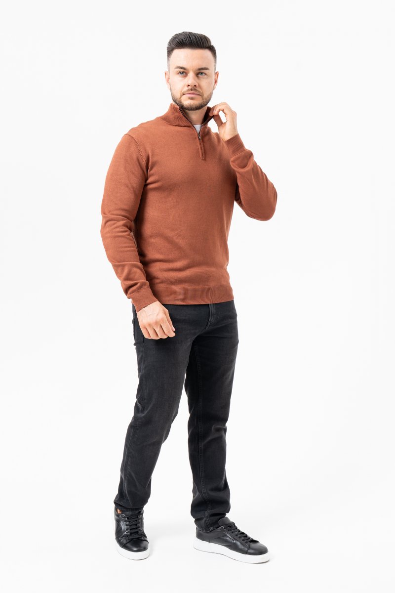 Однотонный гольф на молнии K.O.R 10011-2 Рыжий (720/BROWN) - Фото 